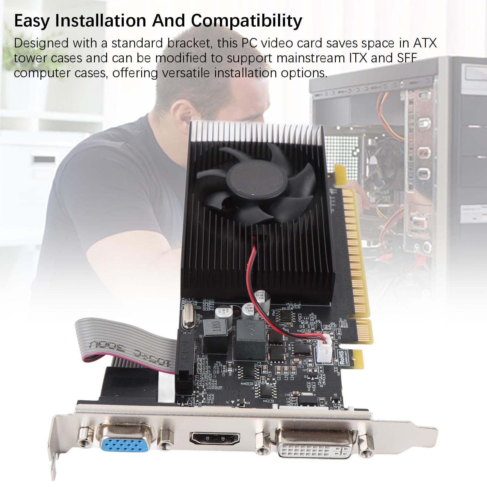 Karta Graficzna GT 730 4 GB, Komputer o Niskim Profilu GPU DDR3 128 Bit 700 MHz 667MHz PCI Express 1.1 X16 PC Karta Wideo z Interfejsem Multimedialnym VGA DVI HD do Pracy