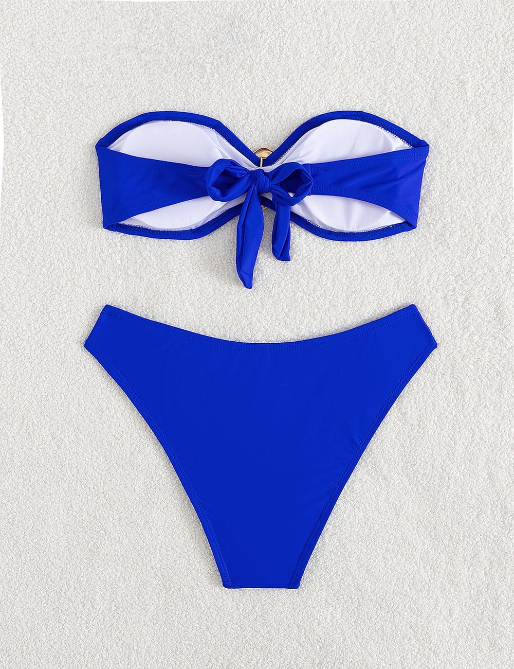 Tainehs Women's Strapless Bikini Sets Tube Top Bandeau Swimsuit Tie Back Mid Rise Two Piece Bathing Suits Blue - Image 5