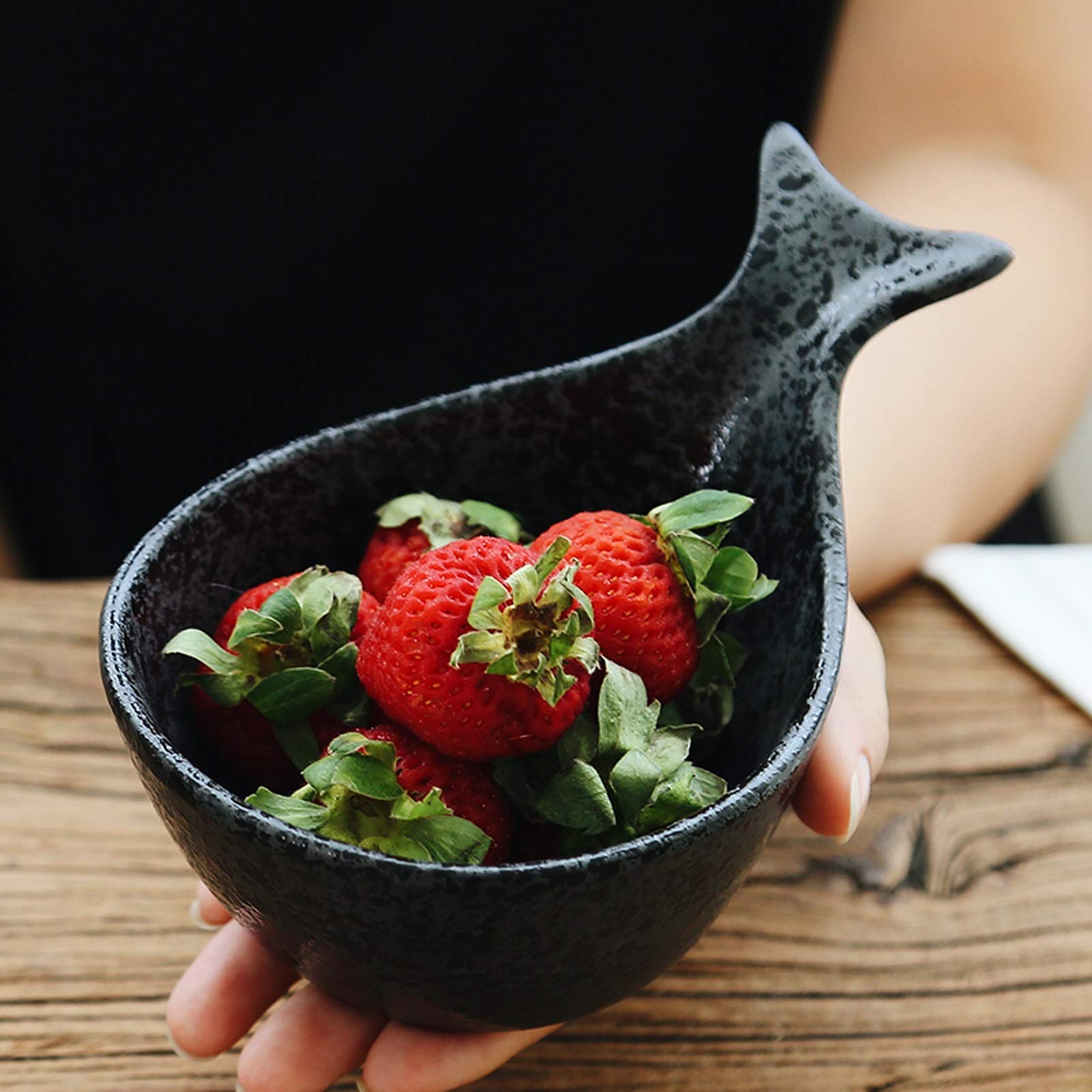 Ciotoline Aperitivo Salsa Piatto Divertente Insalata di Frutta a Forma di Pesce Dessert Ciotola di Tuffo in Ceramica/immergere Ciotole per Salsa di Pomodoro, soia e Altri Party Cena - Set di 4 (7,7