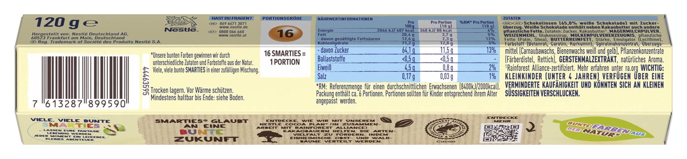 Nestlé SMARTIES White Chocolate Riesenrolle, bunte Schokolinsen, Hexagonrolle 20er Pack (20 x 120g)