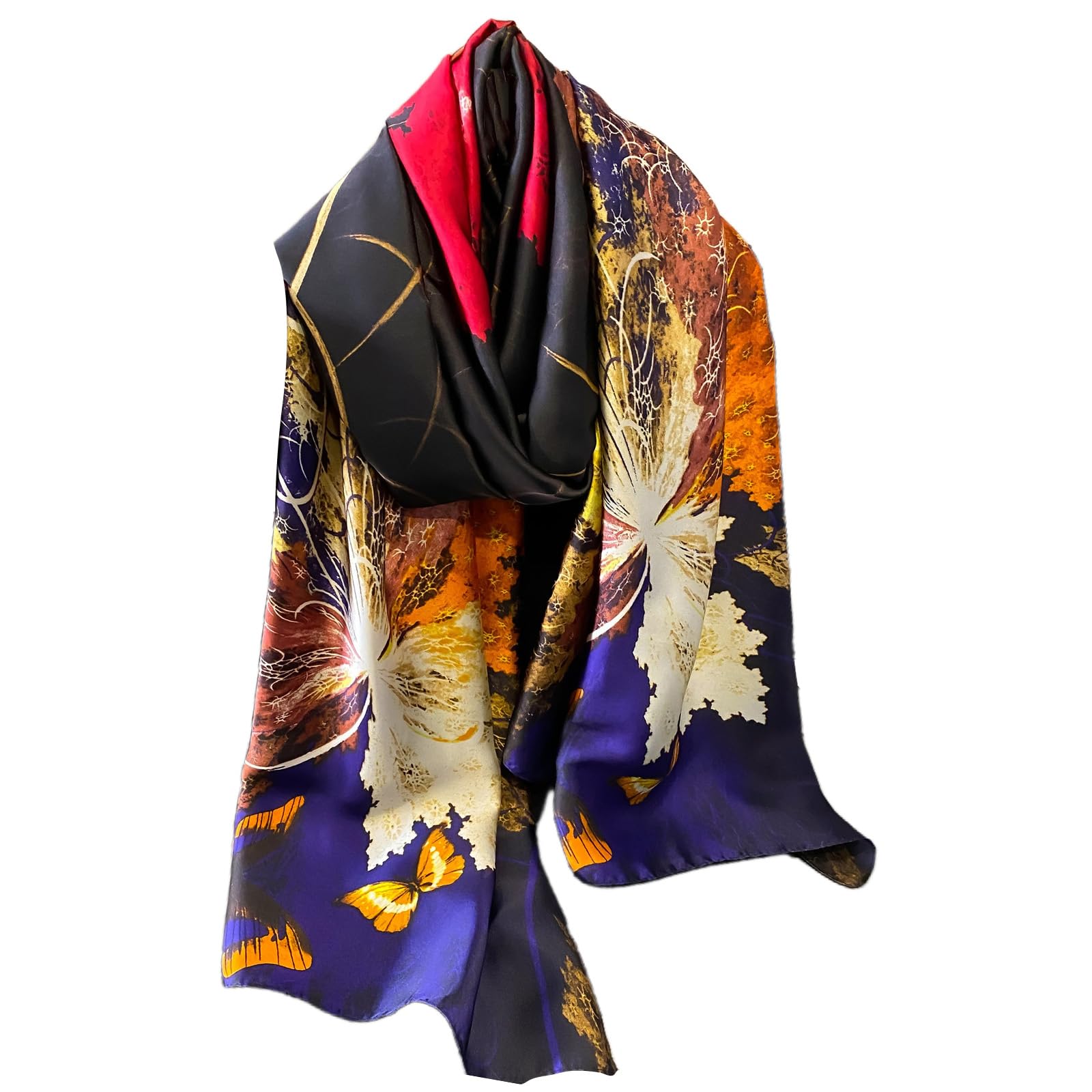 FAIRYGATE Seidenschals Damen Blume Blätter Gedruckt Mode Seidentuch Damen Lange Halstücher Tücher Stola Warme Sonnencreme Schal Ganzjährig 82