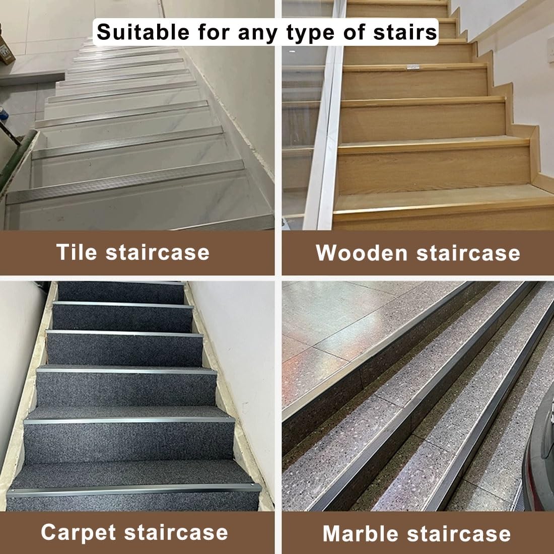 130cm Perfil de Borde de Escalera de Aluminio en Forma de L, Antideslizante Protector de Nariz de Escalera 150 cm, Impermeable Moldura de Borde de Escalón(Beige,110cm/43in)