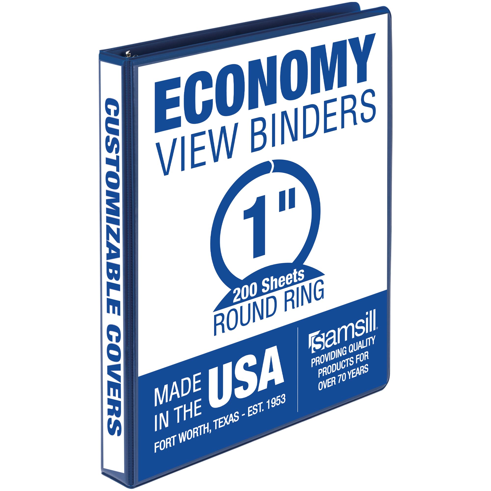 Samsill Economy 1 Inch 3 Ring Binder, Round Ring Binder, Non-Stick Customizable Cover, Dark Blue