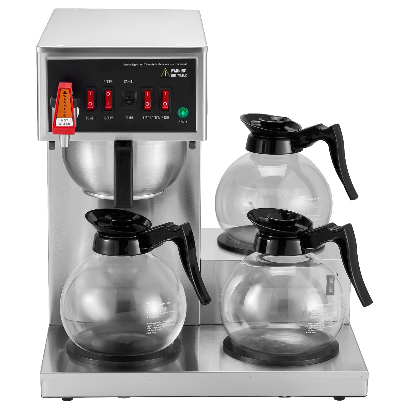 Happybuy 12 Cups Commercial Drip Coffee Maker, Coffee Maker Machine with 3 Glass Carafes and 3 Warmer Plates, Stainless Steel Pour Over Coffee Brewer for Restaurant
