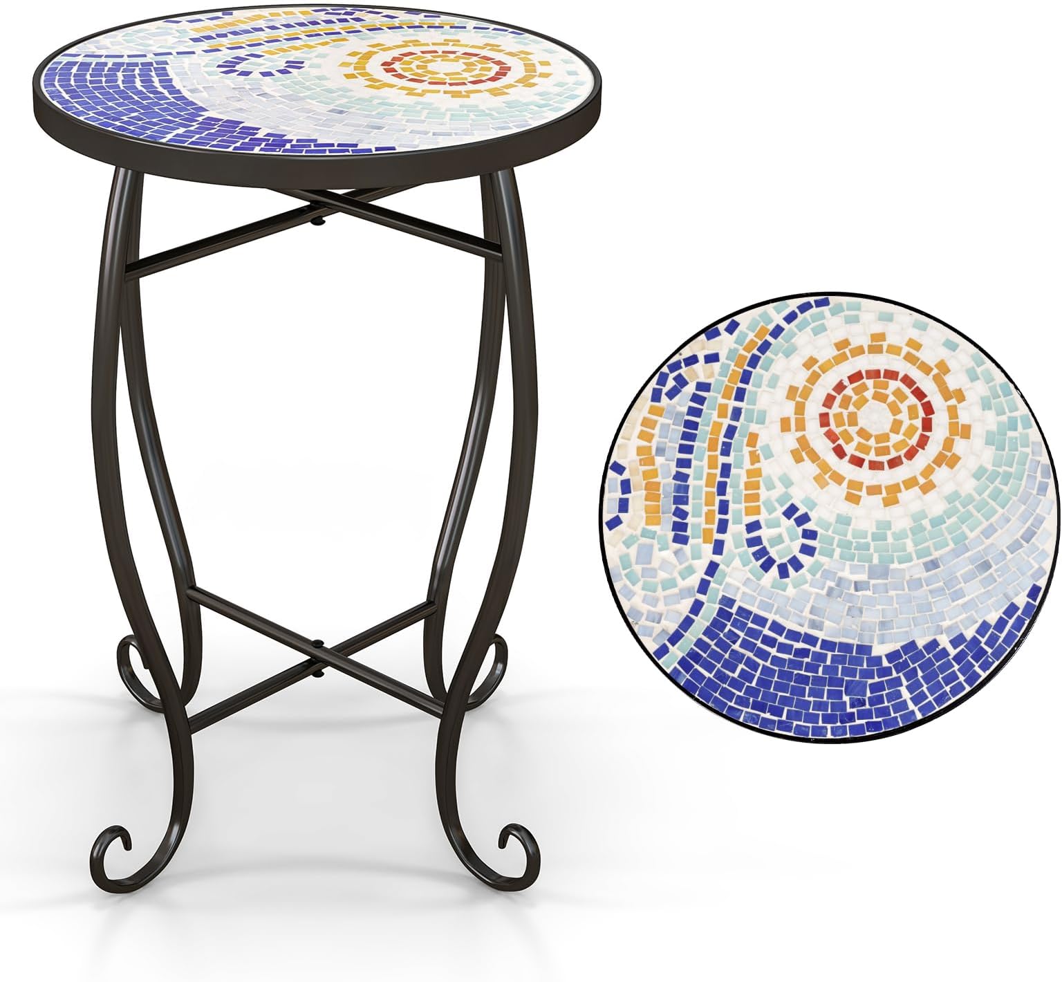 Amazon.com: Tangkula Outdoor Side Table, 14" Mosaic Plant Stand, Round ...