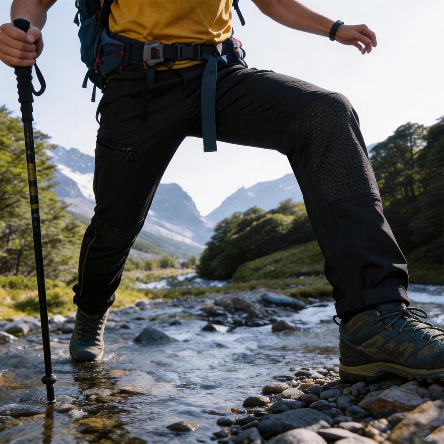 VXW Hiking Pants for Men - Quick Dry Riding & Fishing Trousers for Outdoor Work with Zipper Pockets Reinforced Knees