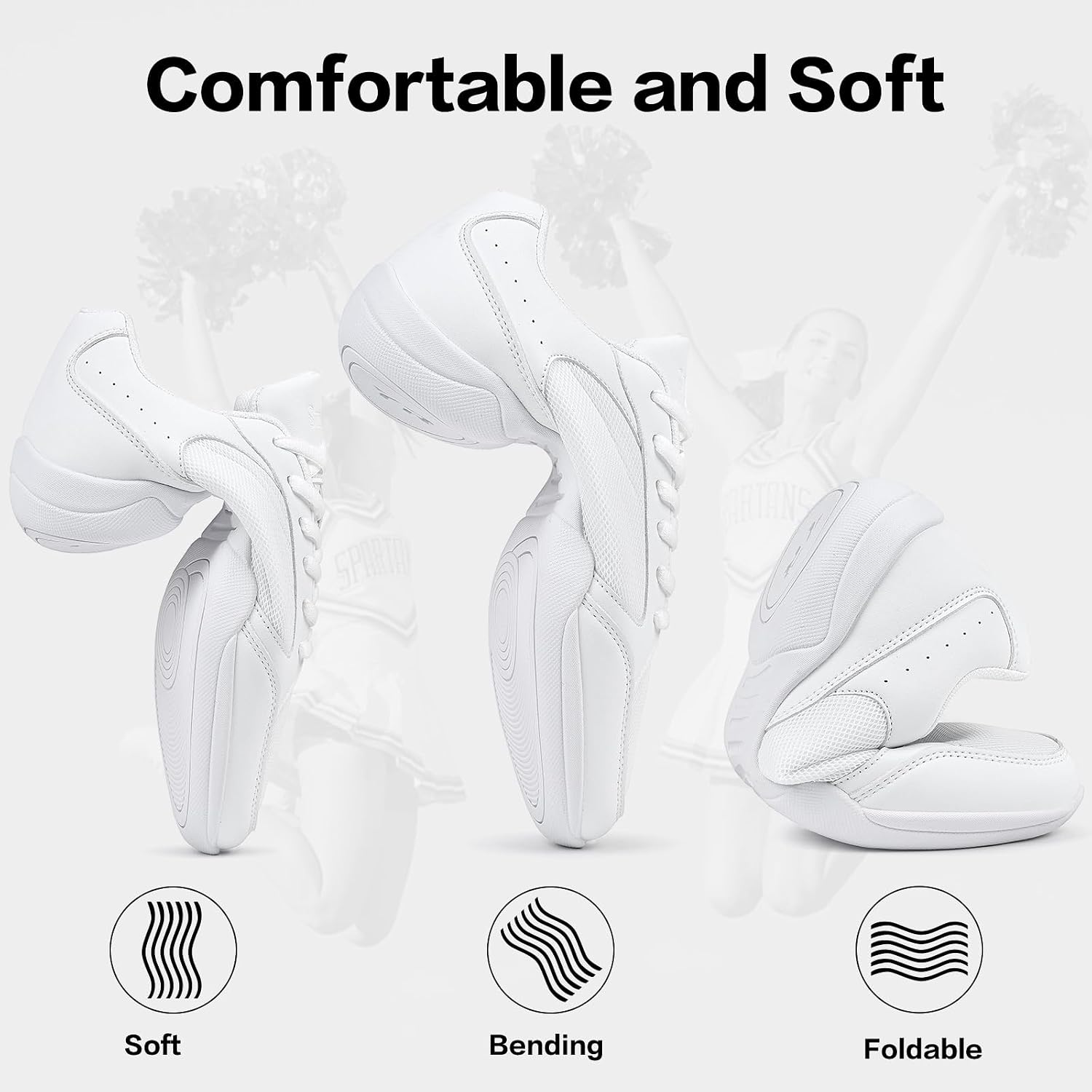 Cheer Shoes for Youth Girls White Cheerleading Athletic Dance Shoes Tennis Sneakers for Competition Sport Training