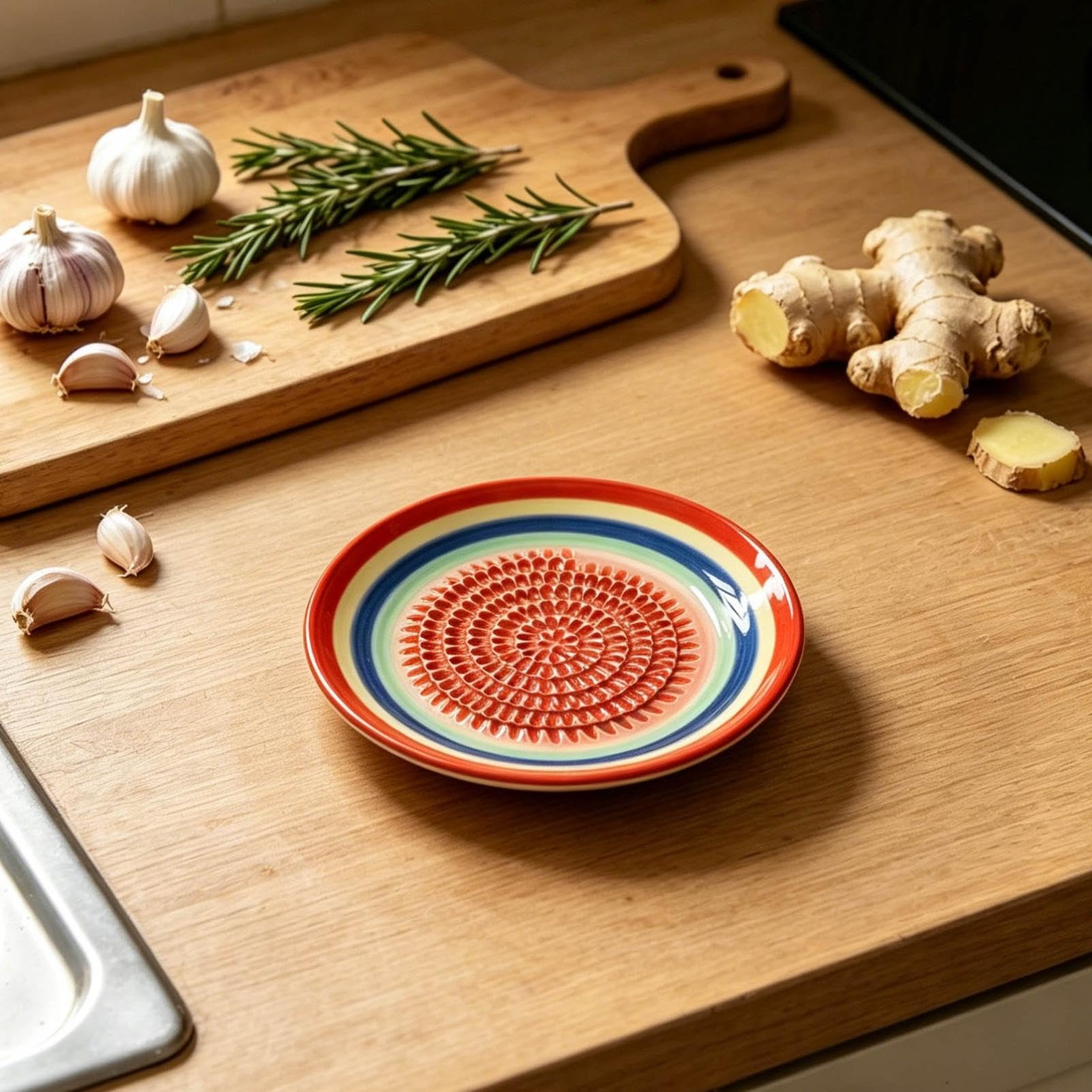 Ceramic Garlic Grater Plate, Handcrafted Ginger Grater Plate, Natural Grinder, Graters Plates for Ginger, Garlic, Onion, Cheese (Red)