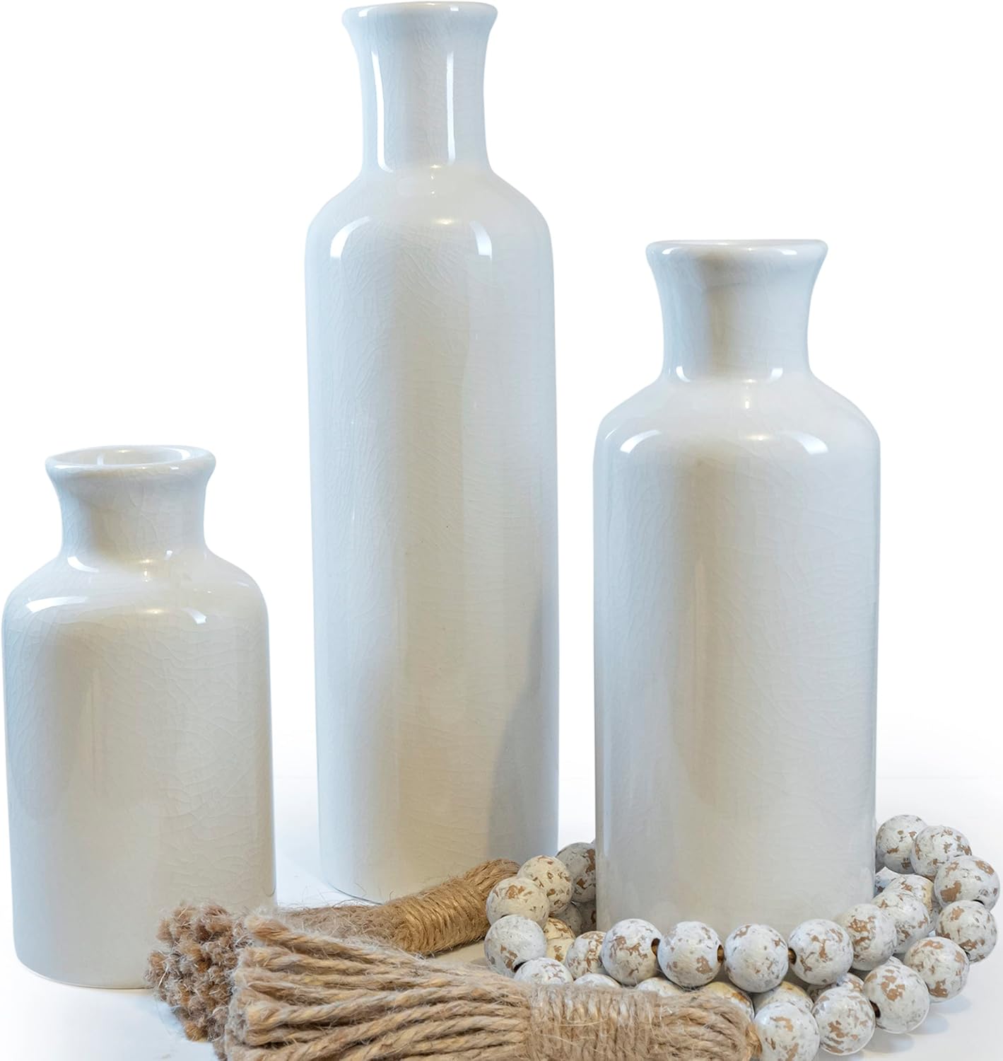 Buy Farmhouse White Vases for Decor Set of 3, Ceramic Vases for Home
