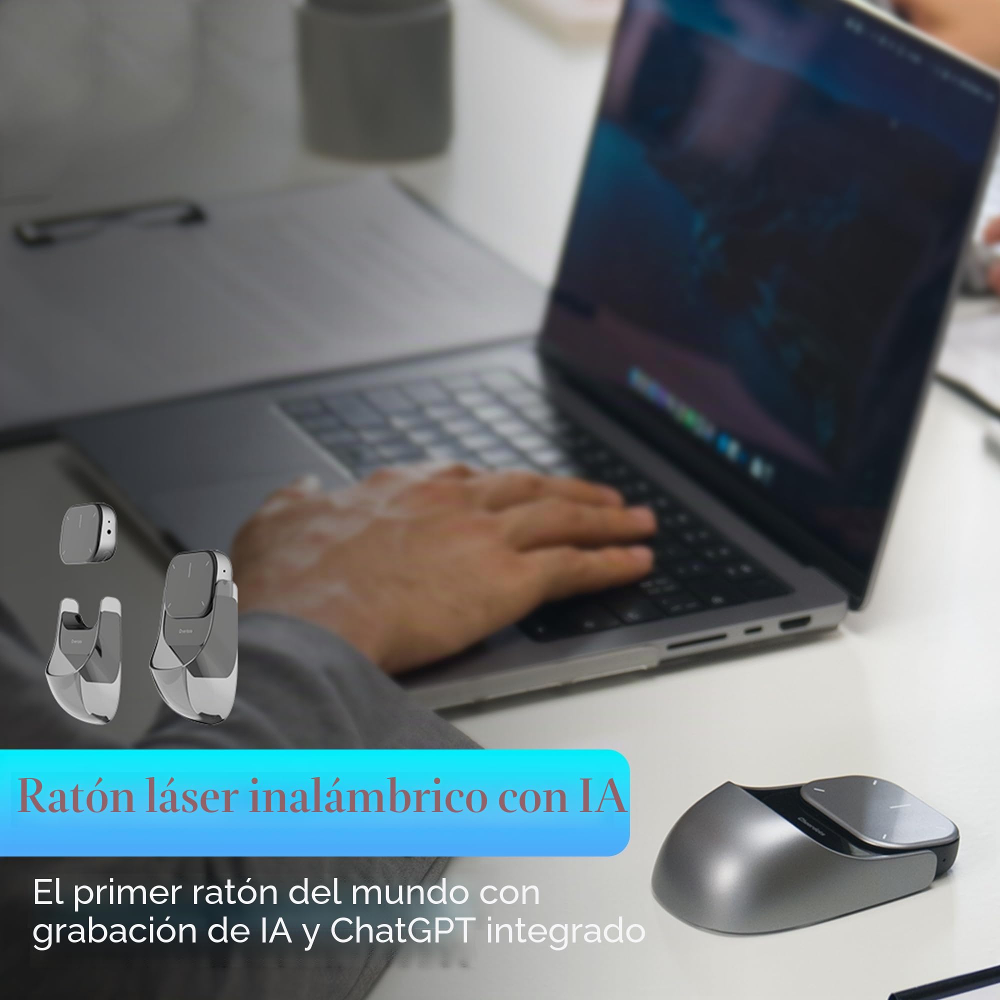 2025 Nuevo Ratón Inalámbrico - 2 en 1 Ratón Aéreo Extraíble [Sin GPT], Presentador con Puntero Láser para Presentaciones y Mando a Distancia, Compatible con PC/Mac/Portátil (Sin Grabación, Plateado)