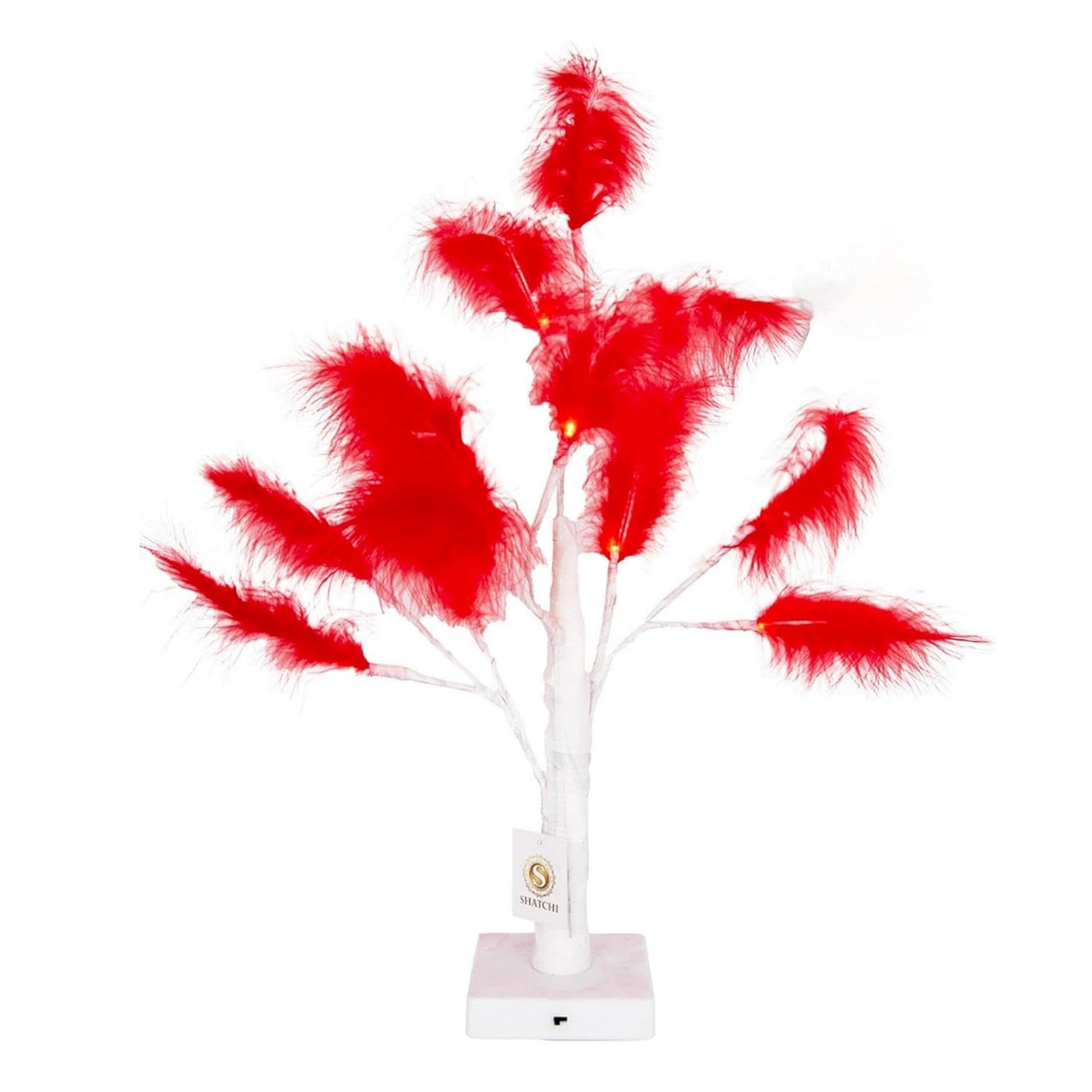 Shatchi 55Cm Red Feather Tree Table Lamp Warm White Leds Lighted Pampas TreeBattery-Operated Decorative from B&Q