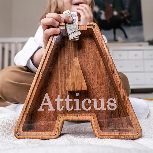 Miniatura 8 de USA Handcrafted - Wooden Letter Piggy Bank for Kids, Personalized Piggy Bank for Girls & Boys, Money Bank for Kids - Custom Piggy Bank Wooden Letter