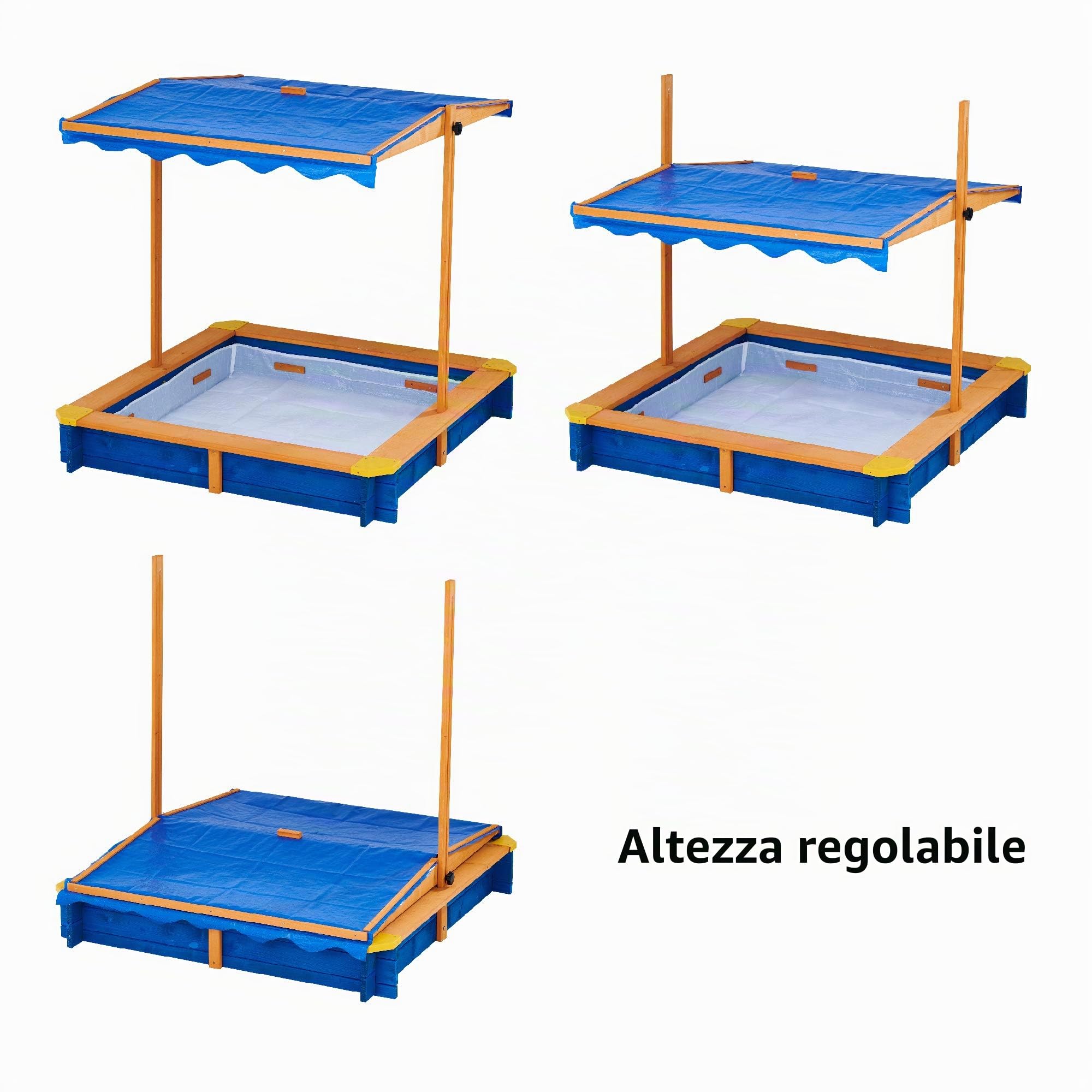 Teamson Kids Wooden Sand Pit con Coperchio, Grande Scatola di Sabbia all'aperto con Copertura a baldacchino rotabile per Giardino Esterno, Altezza Regolabile, Sabbia per Bambini