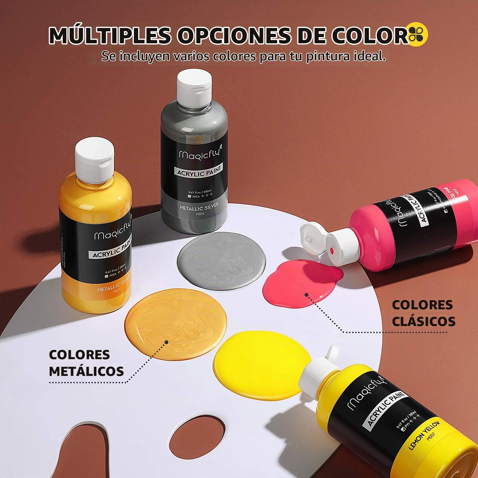 Magicfly Set de Pinturas Acrílicas, 14 Colores 280 ml, Pintura Acrílica Permanente para Manualidades, Lienzos, Madera, Piedras, Cerámica, para Adultos, Artistas