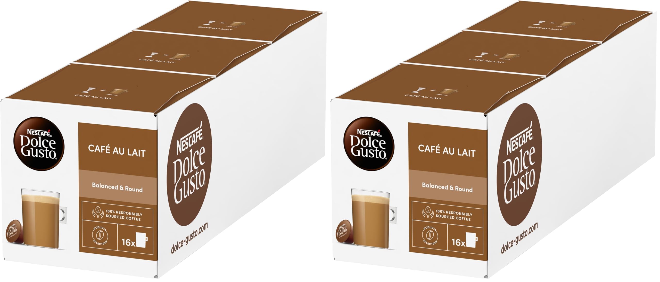 NESCAFÉ Dolce Gusto Café au Lait mit cremigem Milchschaum, 6er Pack (3x16 Kapseln)