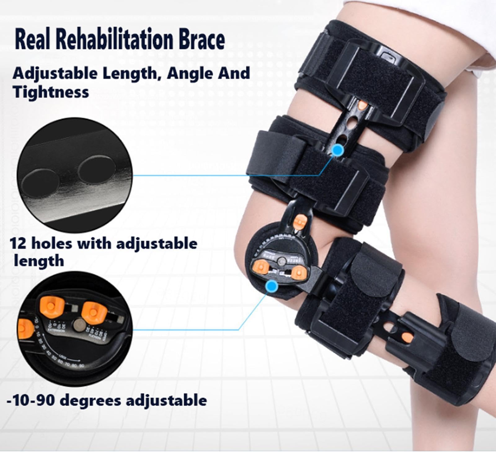 Inmovilizador de Rodillera ROM Postoperatorio Ajustable,Soporte de Rodillera con Bisagras con Correa y Estabilizadores Laterales,para Desgarro de Menisco,Artritis,ACL,PCL,Osteoartritis
