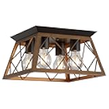 Q&S Semi Flush Mount Vintage 4-Light Bronze Farmhouse Ceiling Light Geometric Rustic Island Light Fixtures for Entryway Hallway Dining Room Living Room Bedroom