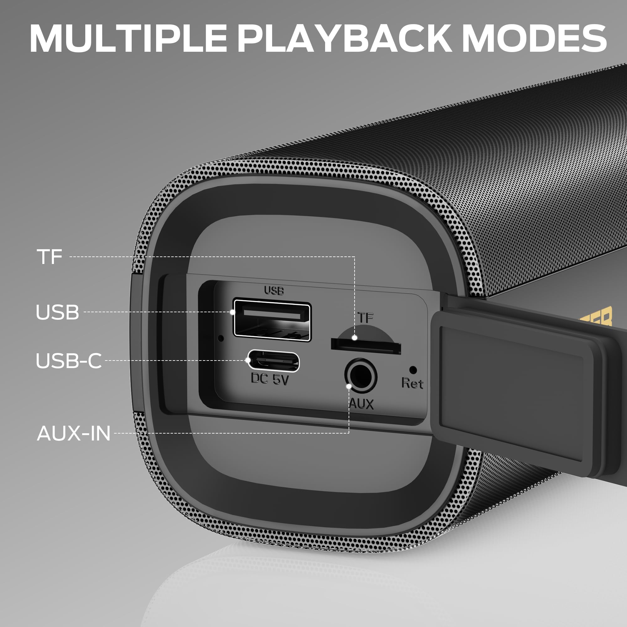 Monster S290 Bluetooth Speaker, Portable Bluetooth Speaker With 30W Loud Stereo Sound, Bluetooth 6.0, 15H Playtime, TWS Pairing, Support AUX/TF Card, IPX6 Waterproof Wireless Speaker for Home, Outdoor — view 8