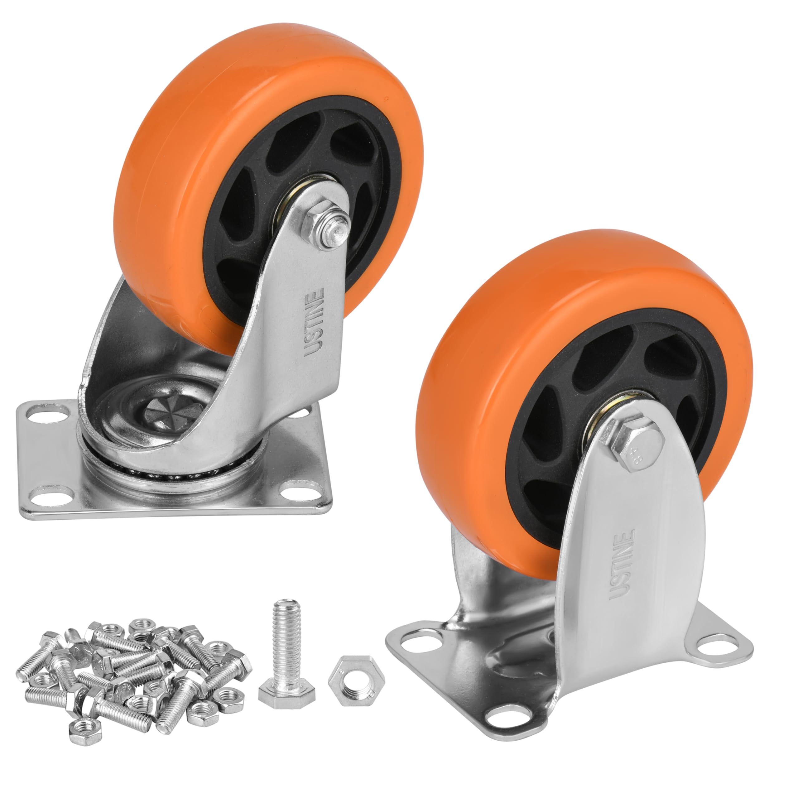 Set di 4 ruote piroettanti da 4 pollici (2 fisse, 2 girevoli), ruote piroettanti a 360 gradi con cuscinetti a sfera, portata 2200 libbre, ruote per mobili, banco da lavoro, carrello, carrello