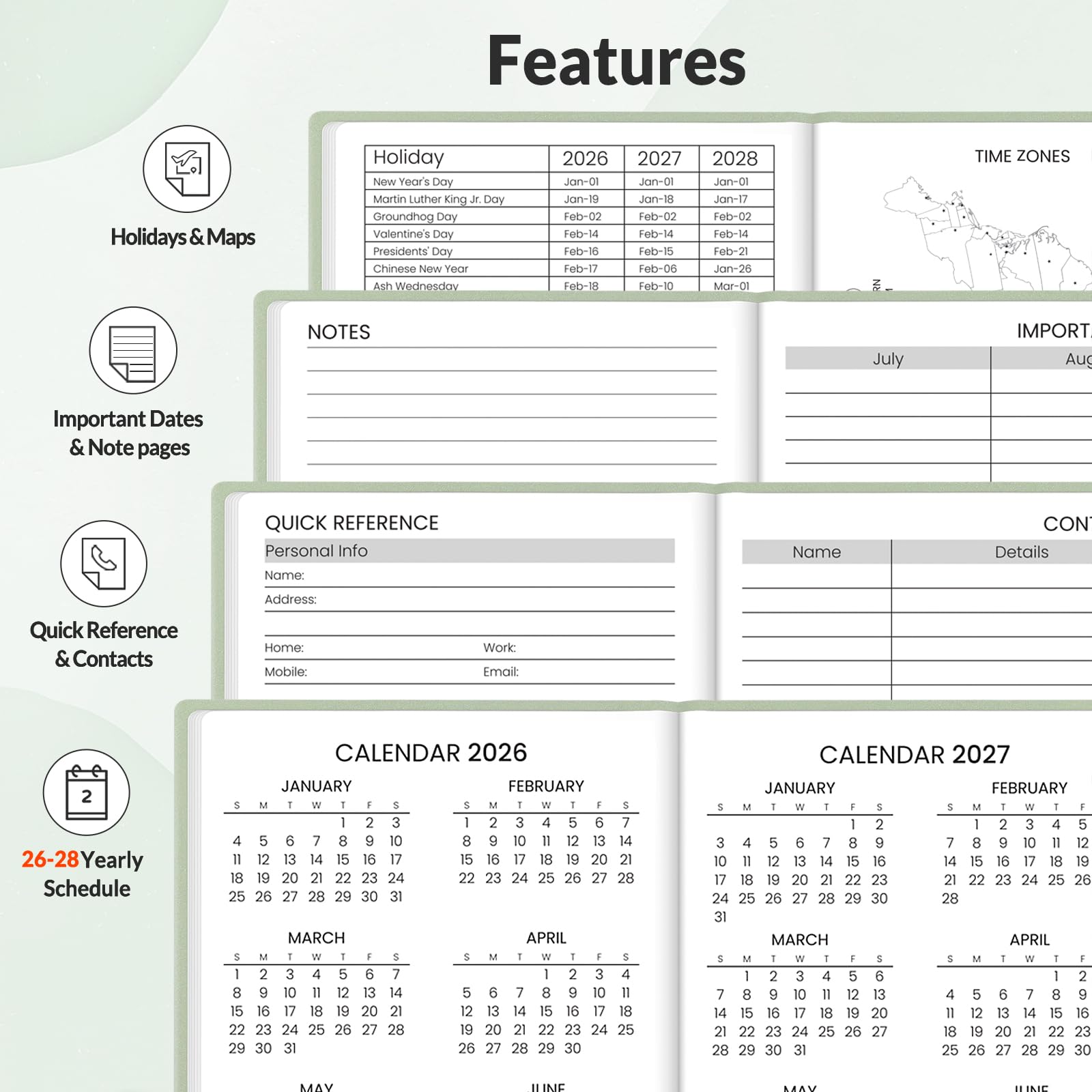 SUNEE Agenda settimanale tascabile 2025-2026 per borsa, 8,9 x 15,2 cm, 12 mesi (luglio 2025 - giugno 2026), calendario dell'anno accademico, agenda tascabile, copertina rigida, note, carta da 100 g/m²