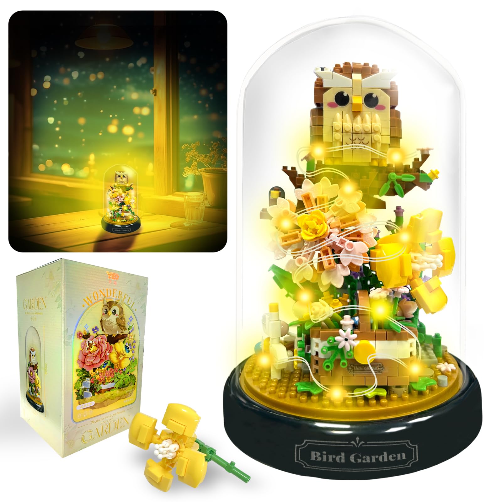 Felicify Flower Bouquet Building Sets With LED Lighting, 1123pcs Animal Building Blocks With Cover, Botanical Collection Toy