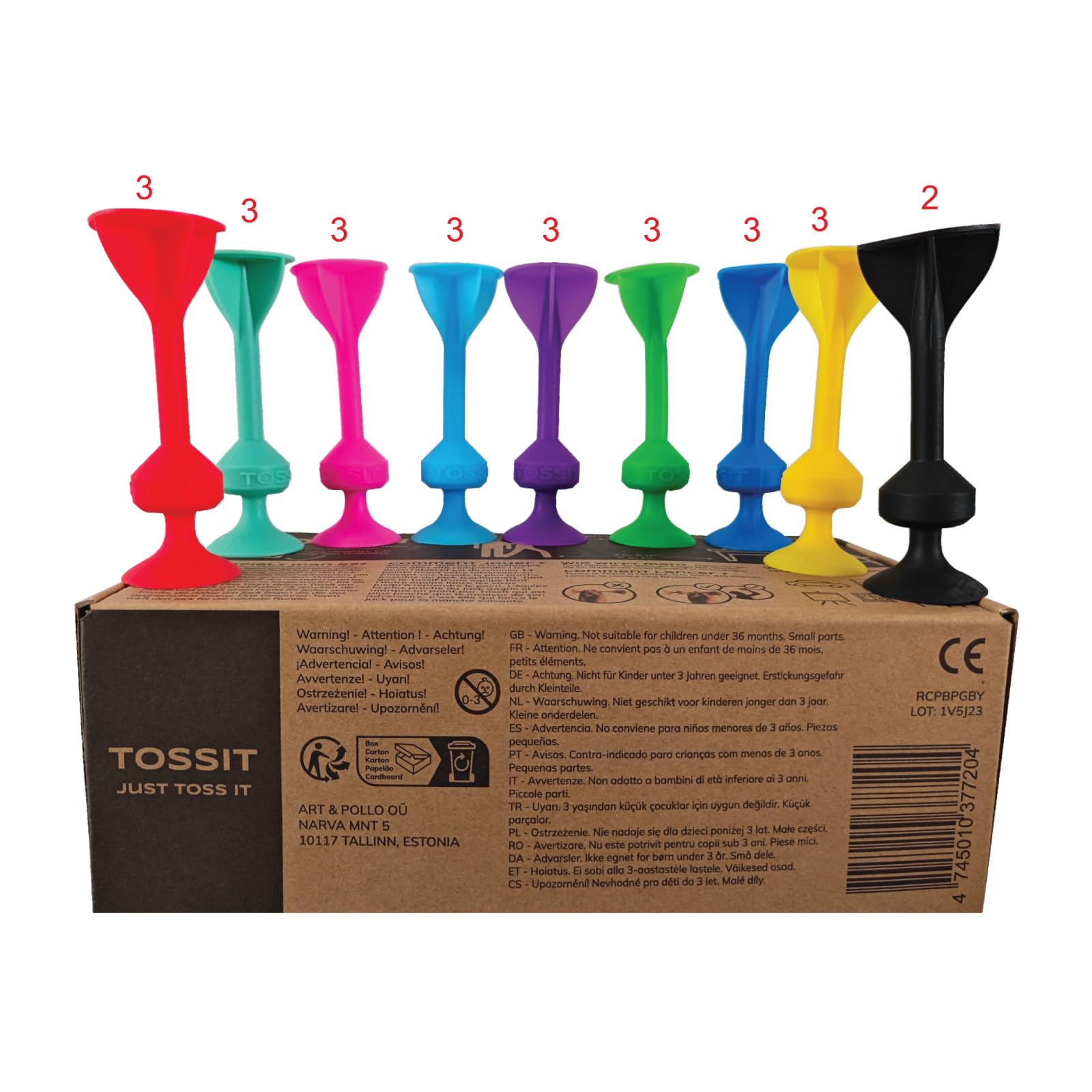 TOSSIT Game Set - Indoor, Outdoor Suction Cup Throwing Party Game - Family Pack, 8 colors Red Cyan Pink Light Blue Purple Green Blue Yellow - Portable Fun that sucks!