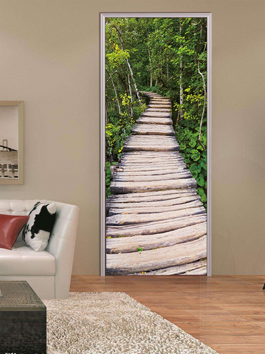 Autocollant 3D de porte de cascade de ruisseau de montagne,papier peint