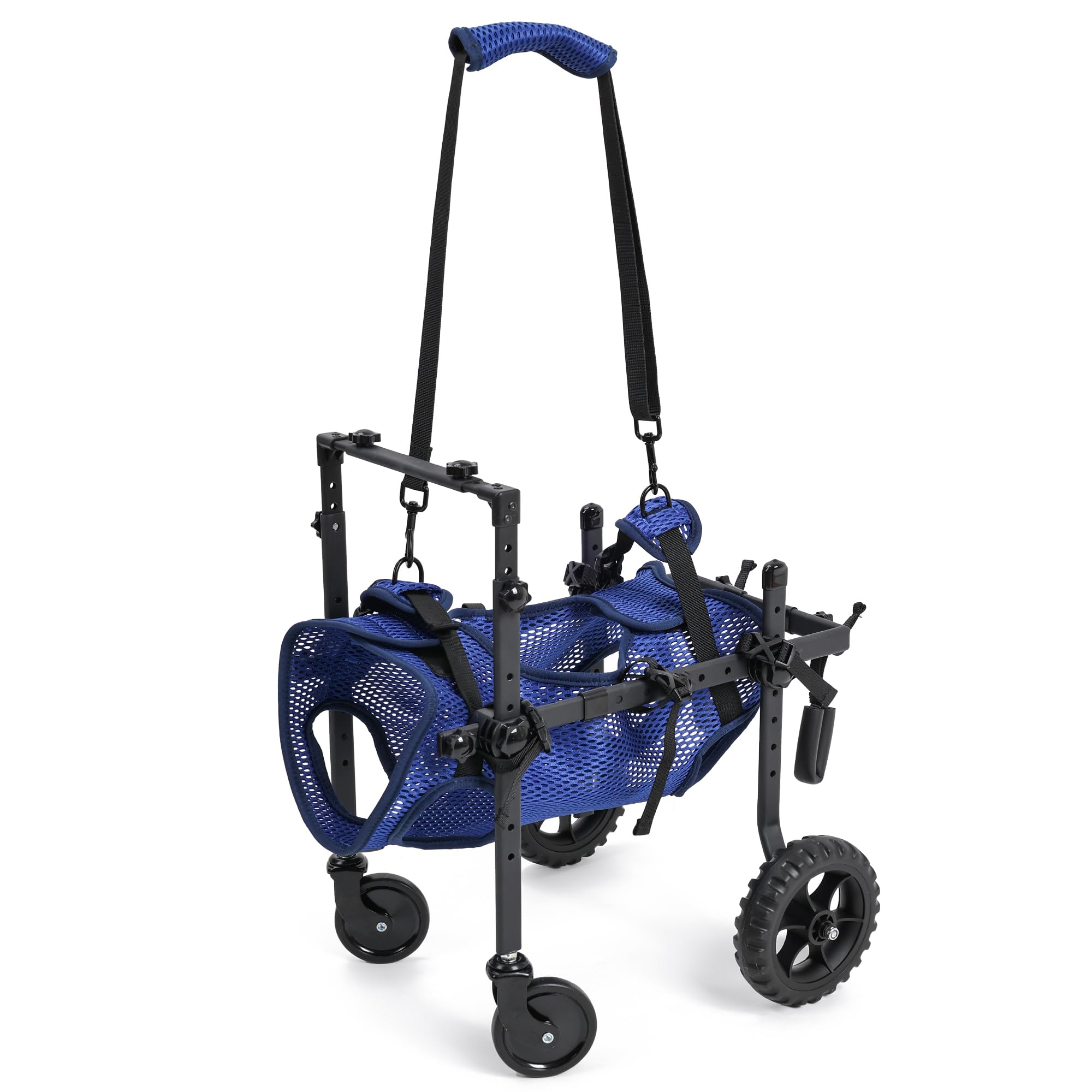 Sedia a rotelle a 4 Ruote per Cani disabili e Anziani, Regolabile, per la Mobilità degli Animali Domestici, con Maniglia, Carrello per Sedia a rotelle per Riabilitazione Posteriore/Gambe (S)