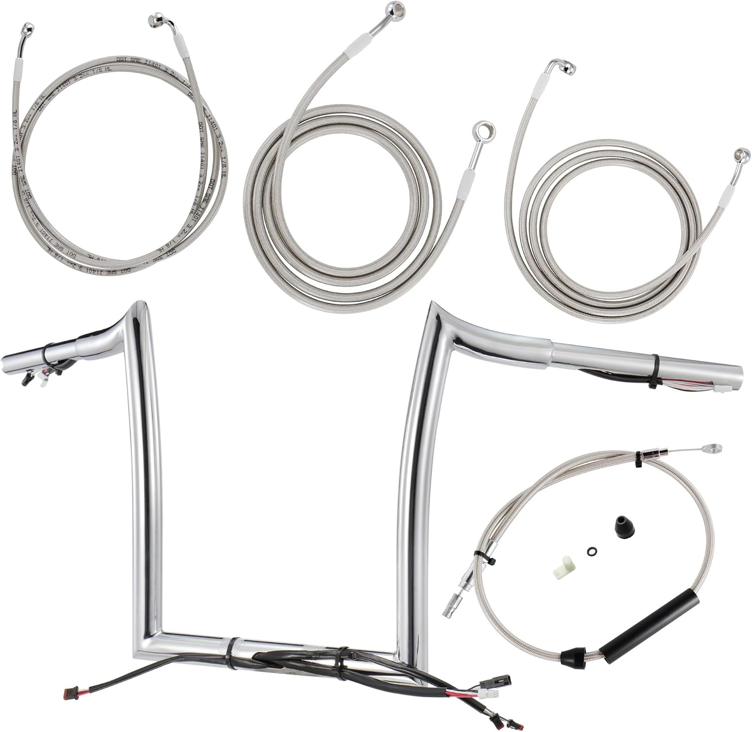 PRE-WIRED 16" Rise Road Glide Handlebars with Cable Kit Meathook Ape Hangers 1.25" Fat Bar for Harley 2021-2023 Road Glide Custom/Standard/Ultra/Limited/Special with ABS Models, Chrome