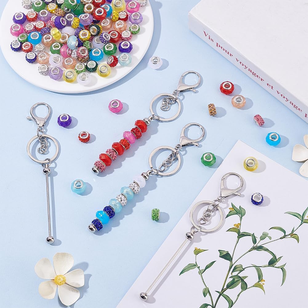PH PandaHall 178 Stück Perlen Schlüsselanhänger Bastelset 20 Farben Kristall Strassperlen Rohlinge Schlüsselanhänger Stäbe 10mm Rondelle Perlen Im Europäischen Stil Für DIY Geschenktütenanhänger