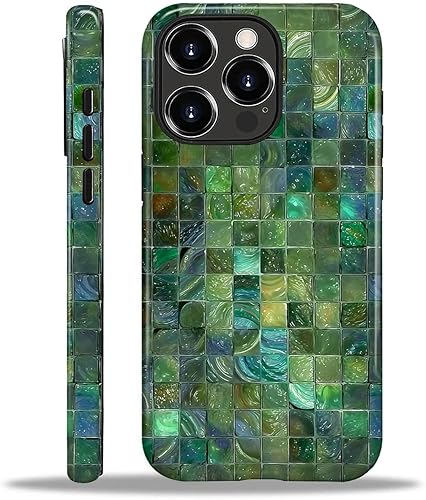 Miniatura 750 de Funda para iPhone 11 Pro Funda, Diseño de Patrón de Mosaico de Vidrio en Tono Verde - Protección Dual Híbrida Silicona + PC Duro Resistente a Golpes
