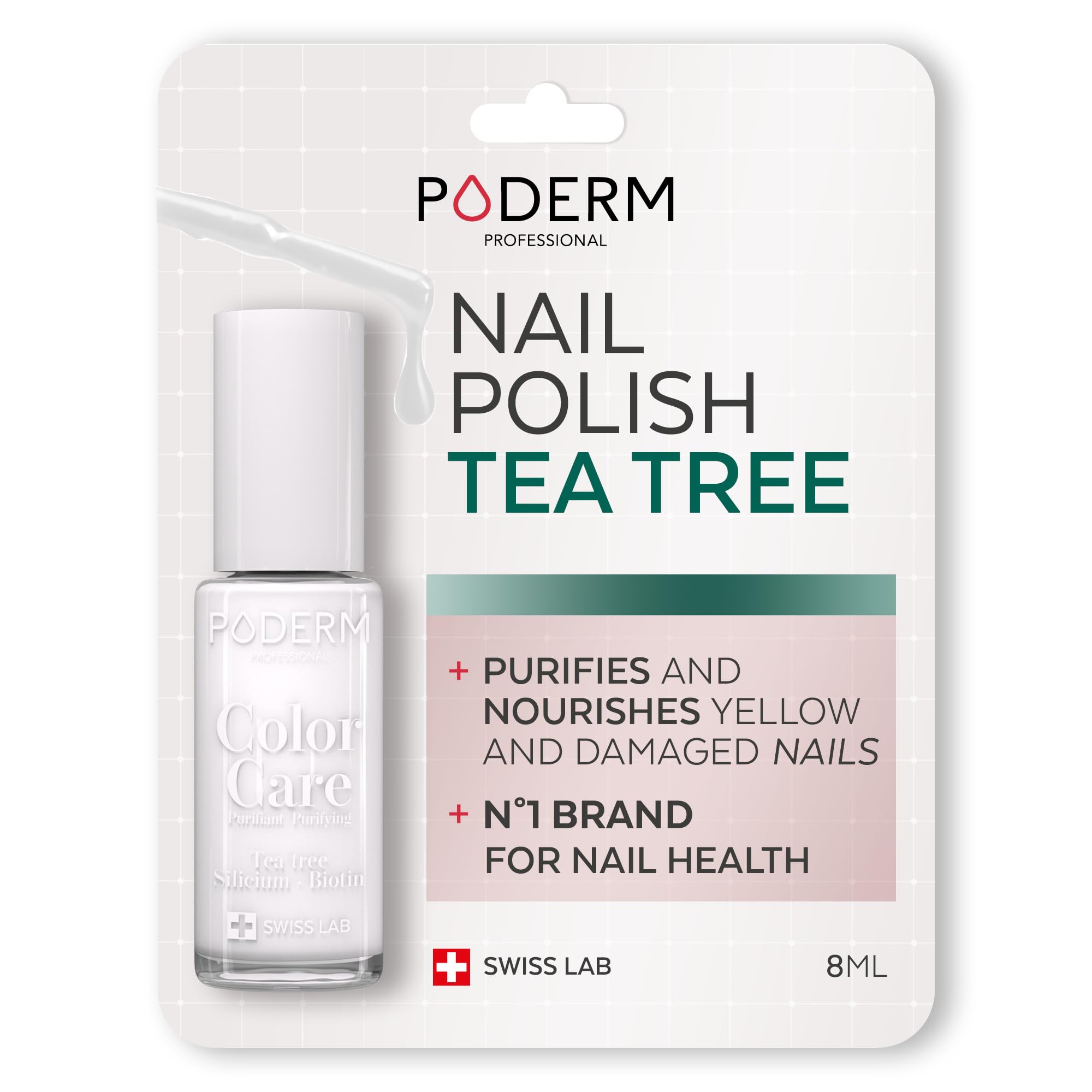 PODERM Swiss-Made Antifungal Nail Polish – White | Breathable Treatment with Tea Tree, Silicon & Biotin | Strengthens, Repairs & Conceals Yellow, Brittle & Damaged Nails | Podiatrist-Developed