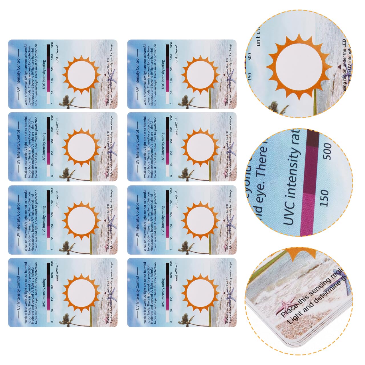 COLLBATH 10 Piezas Tarjeta Prueba UV Sensores Cambio de Color para Terrarios Reptiles Detectores Intensidad Luz Ultravioleta Monitoreo en Tanques de Cristal Incluye Escala de Referencia