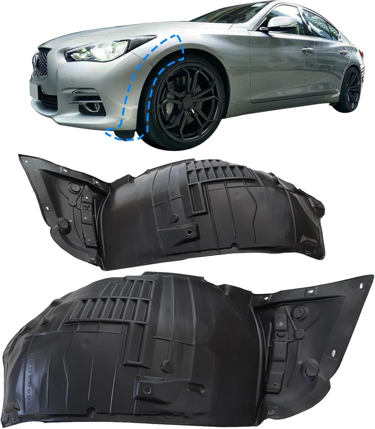 SecosAutoparts 1 Pair Front Fender Liners Inner Panel, Fit for Infiniti Q50 2014-2023, Replace# 638404GA0B 638414GA0B, IN1248128 IN1249128, Driver & Passenger Side Wheel Splash Guard Set