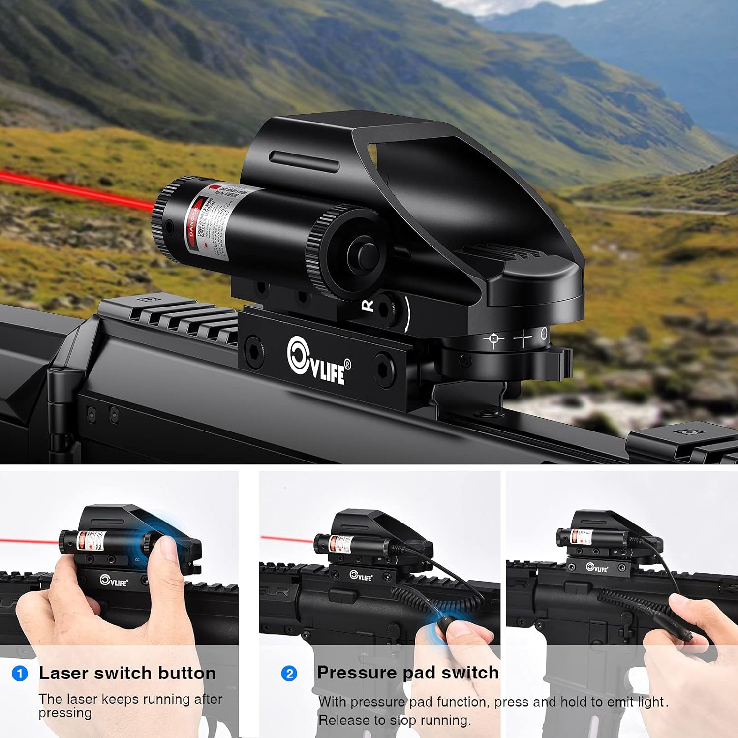CVLIFE 1x22x33 Reflex Sight Red and Green 4 Reticle Dot Sight with 2mW Gun Sight Laser : Sports & Outdoors