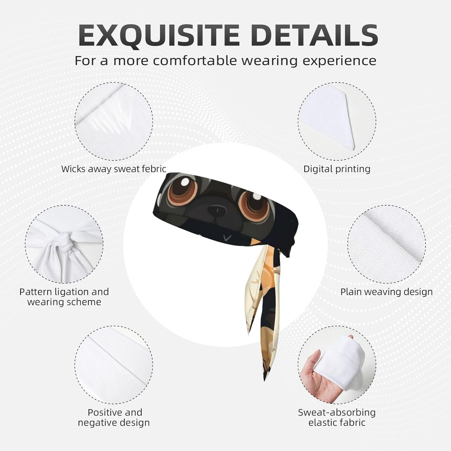 Unisex Workout Headbands Non Slip Sport Sweatbands Yoga Hairbands for Travel Fitness Athletic Moisture Wicking - Cute Chihuahua Pug Pattern image 4