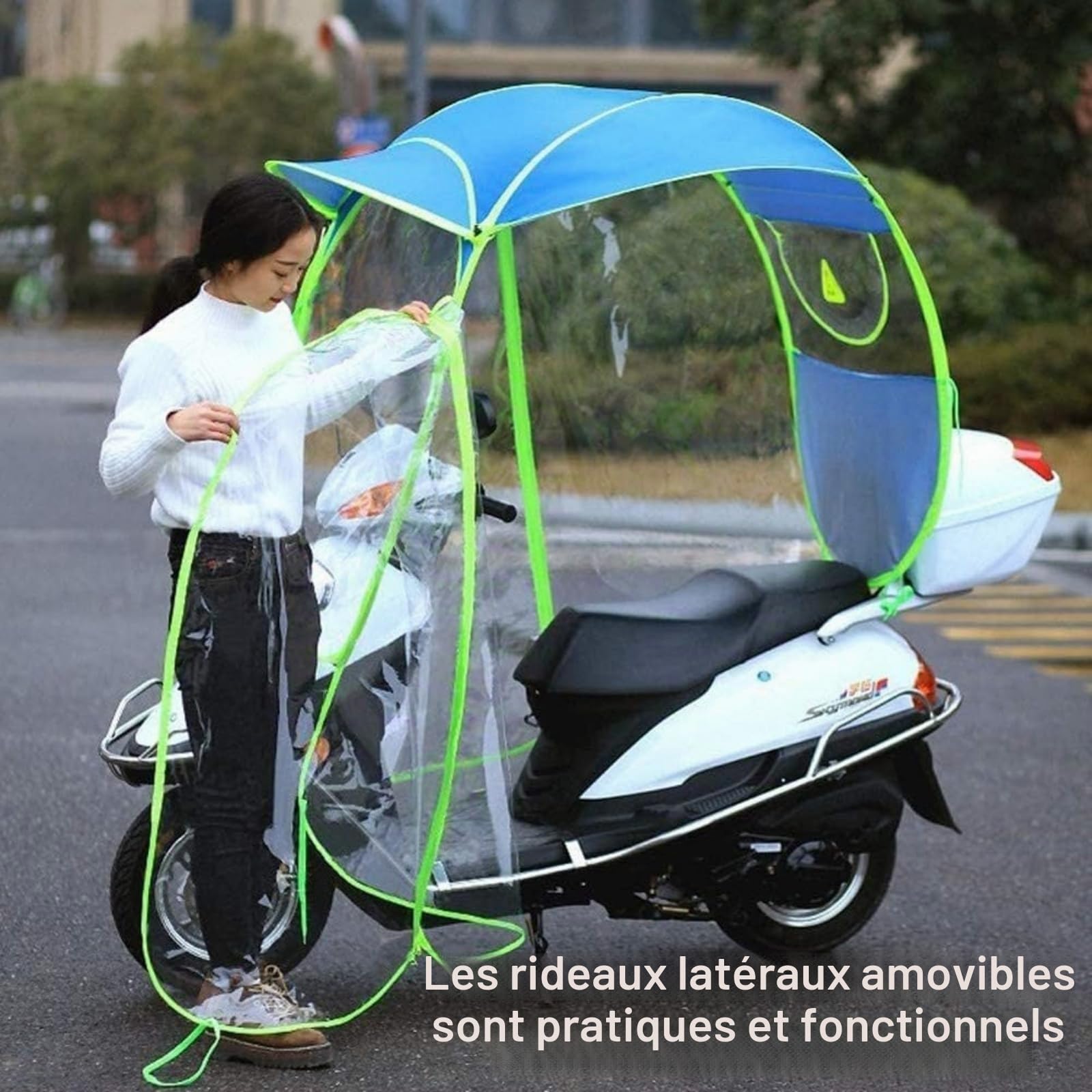 Parapluie de Moto entièrement fermé pour Scooter, Protection Solaire et Pluie, imperméable, Universel, Bleu B