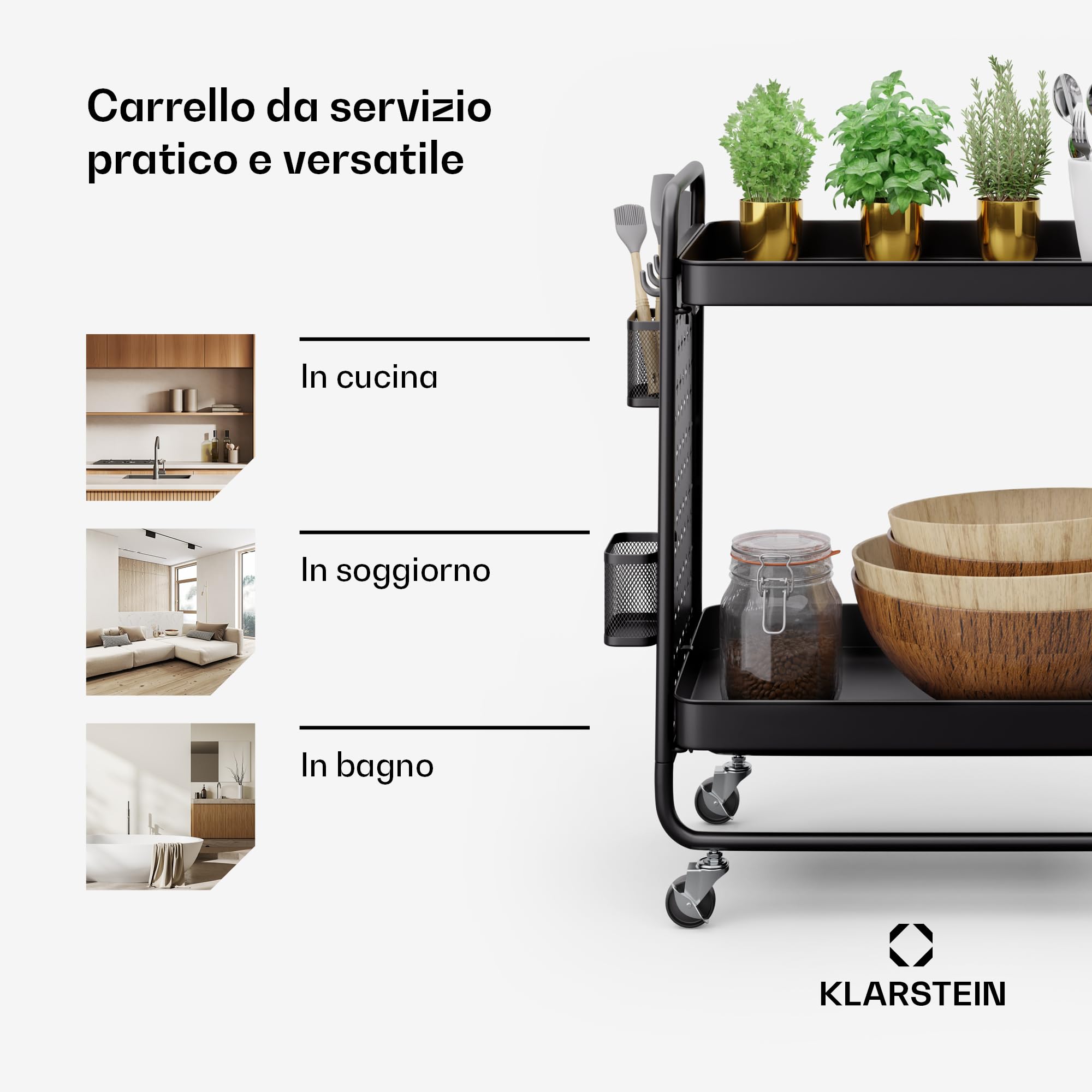 Klarstein Carrello Cucina, Mobiletto Cucina, Carrello Cucina Salvaspazio, Carrello Portavivande, Mobile Cucina Salvaspazio, Carrello Cucina con Ruote e Cassetti, Carrellino Porta Ghiaccio e Frutta