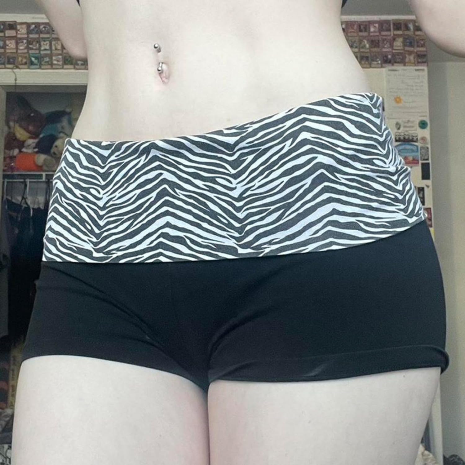 Women's Mini Fold Over Shorts Zebra Cheetah Lounge Low Rise Patchwork Pajamas Y2K Skinny Sexy Casual Shorts - Image 2