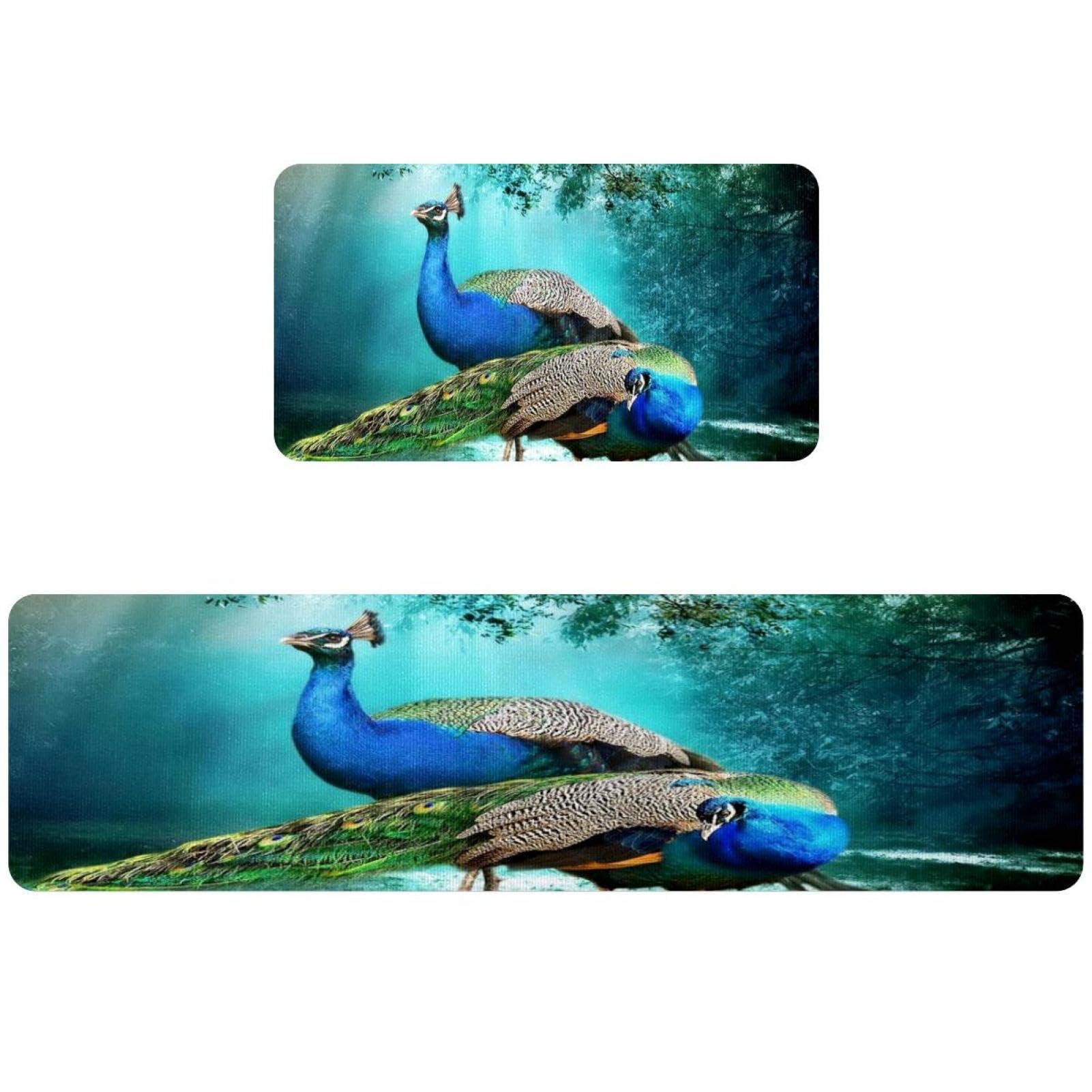 Alfombrillas de cocina absorbentes para evitar resbalones pavo real 2x