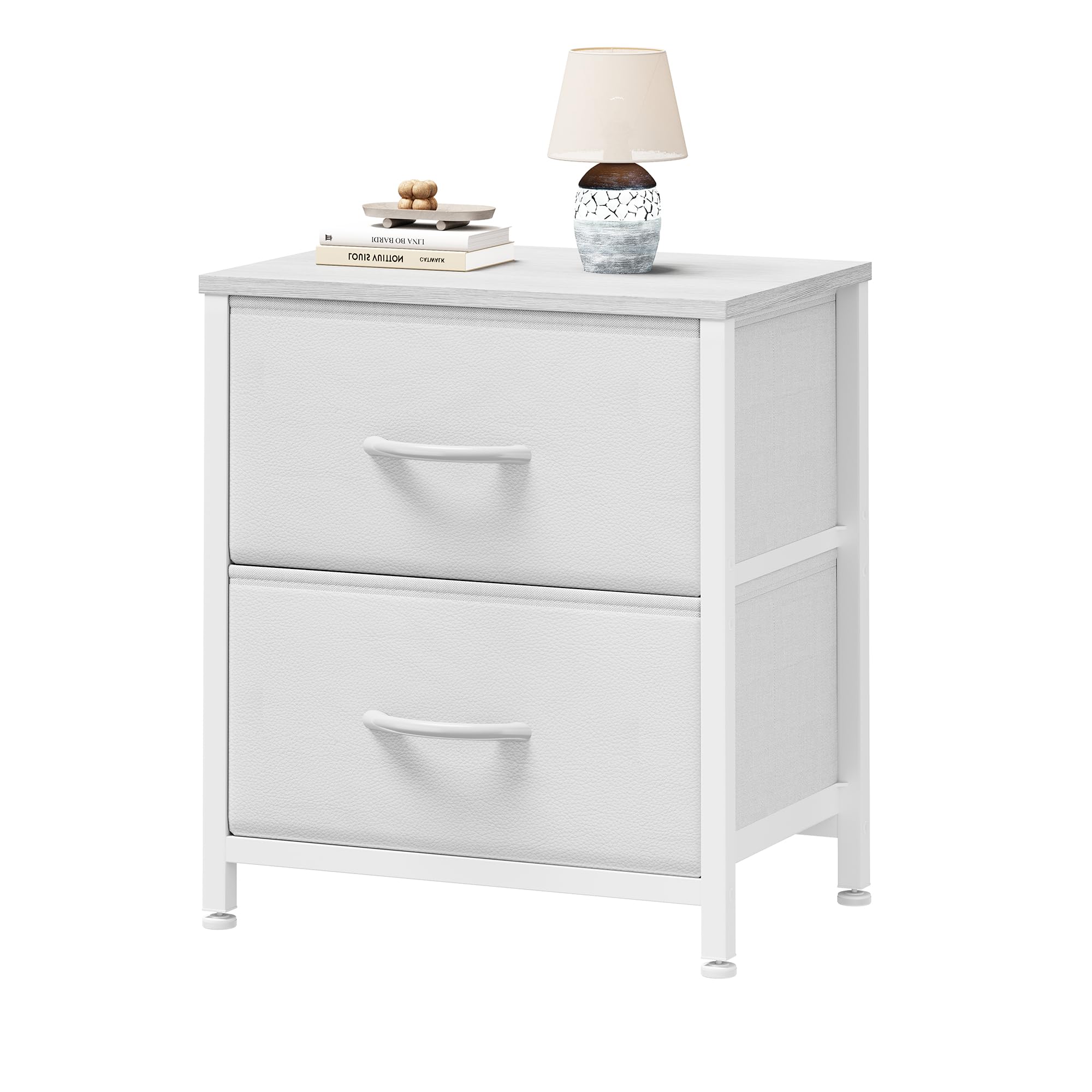 Sweetcrispy Nightstand with 2 Storage Drawers, 20" Height Small Bed Side Furniture End Table, Wooden Top Fabric Cabinet Kids Night Stand Mini Dresser