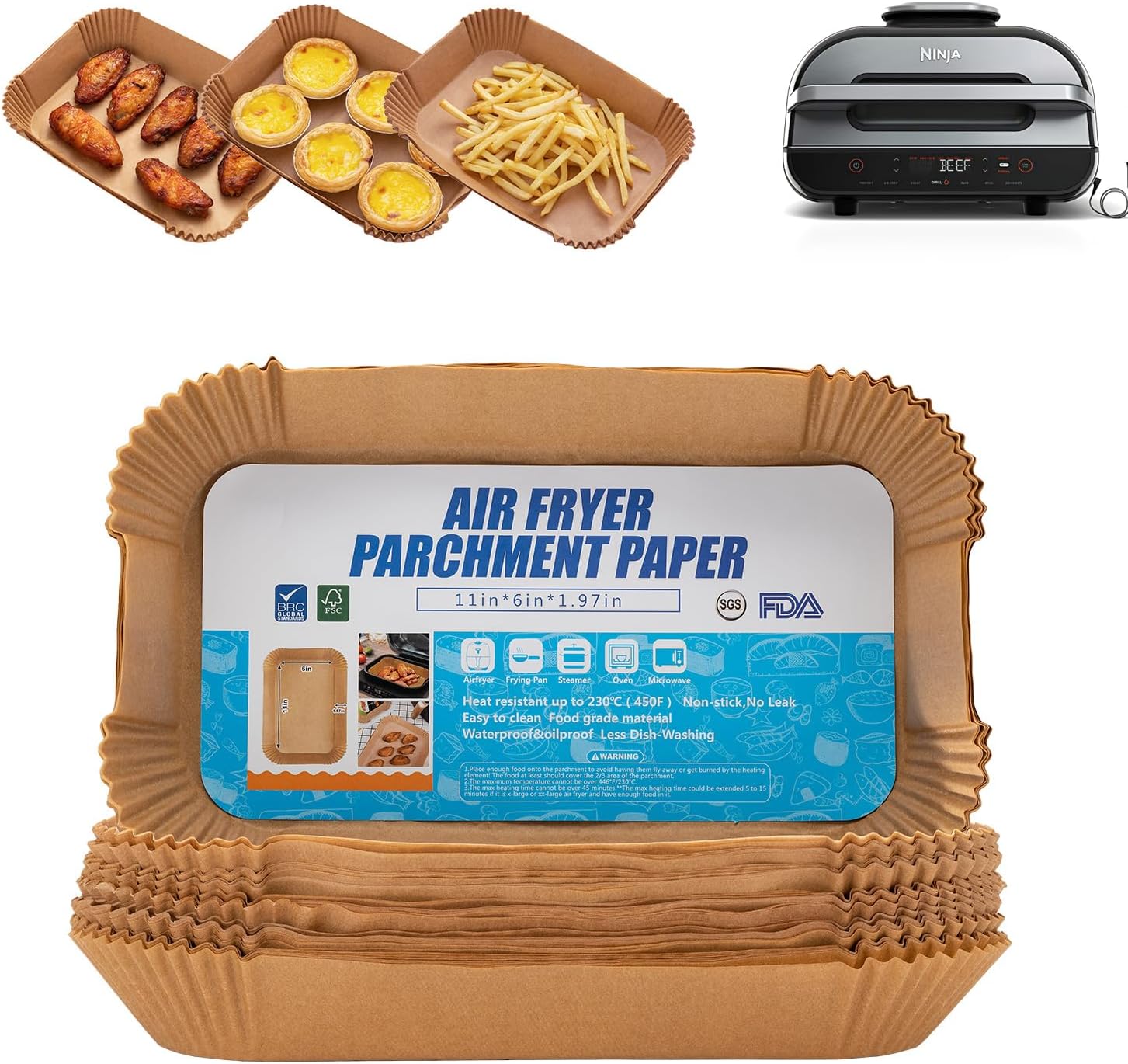 Air Fryer Liners For Ninja Foodi XL Smart FG551 6-in-1 Indoor Grill,100PCS Rectangular Air Fryer Disposable Paper Liner, Ninja Foodi XL Smart Accessories Air Fryer Liners For Ninja Foodi XL Smart FG551 6-in-1 Indoor Grill,100PCS Rectangular Air Fryer Disposable Paper Liner, Ninja Foodi XL Smart Accessories