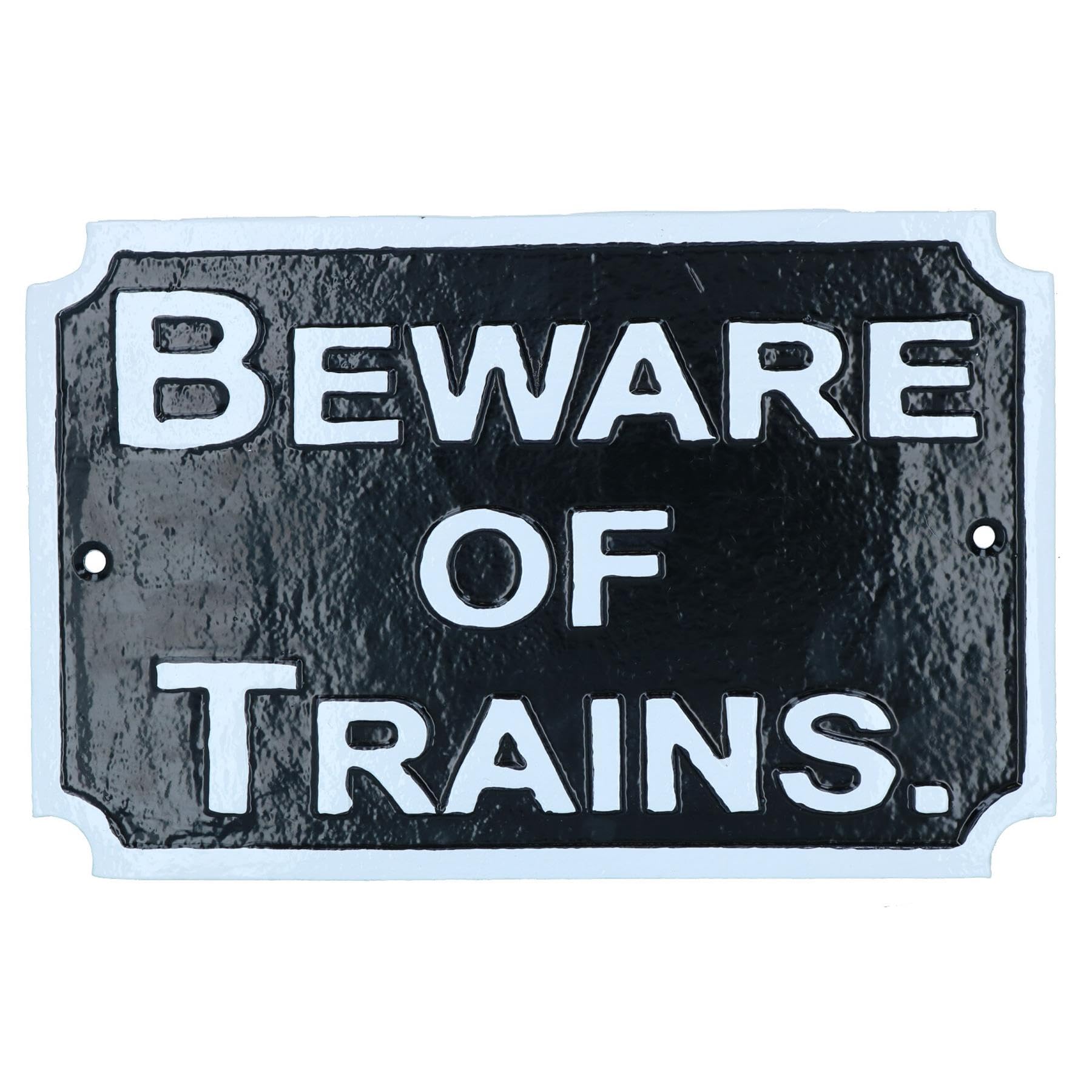 AB Tools Beware Train Cast Iron Railway Sign Plaque Door Wall House Fence Gate Garden