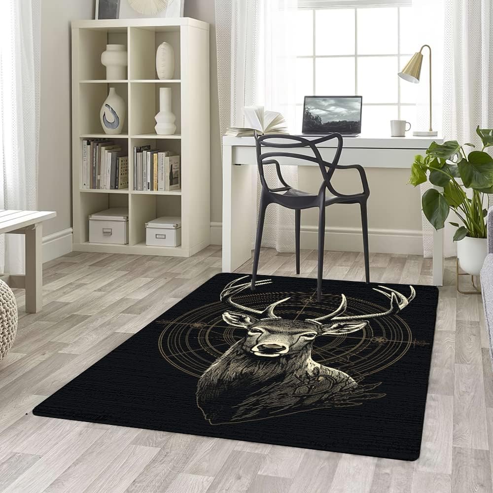 Deer Rug for Living Room - Deer Themed Rug - Customized Deer Area Rugs Large, Wildlife Deer Rug for Bedroom Decor 3x5, Deer Runner Rug Non Slip Washable, Deer Rug Soft Whitetail Deer Area Rug 5x8