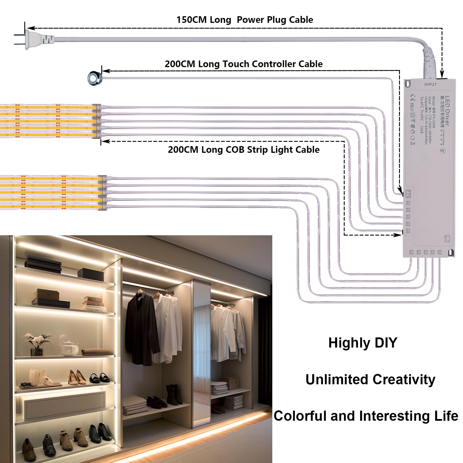 BENLUN 12V Ruban LED COB Cuisine Sous Meuble 10M, Bande LED 4000K Blanc Naturel Dimmable, Bandeau LED Connecté Adhésif CRI 93 avec Variateur et Alimentation, pour Dressing Escalier Placard