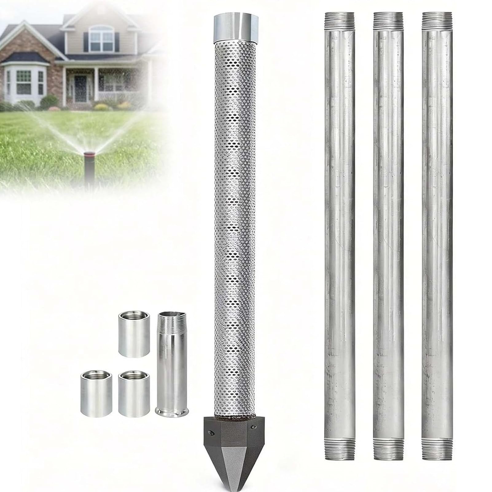 Ofyphth Multicolor Water Well Drilling Kit, Heavy Duty Sand Point Well Kit, 36-Inch Heavy Duty Shallow Well Drilling Kit, With 60 Gauge Mesh, For Manual Pitcher Pump Hand Water Extraction. 4M