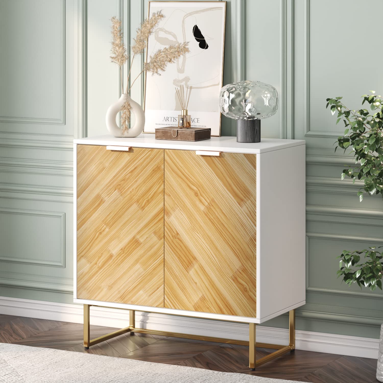 Buy White Buffet with Storage, Wood Coffee Bar Station with 2