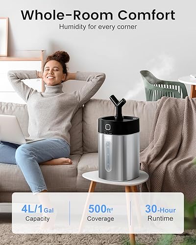 Miniatura 3 de Feekaa Humidificador de acero inoxidable apto para lavavajillas, humidificadores de niebla fría de 4 l1 galón para dormitorio, humidificador fácil