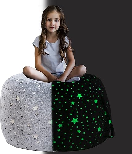 HOMBYS Puf de peluche que brilla en la oscuridad lujosa funda de franela para niños puf redondo extragrande de 38 pulgadas para niños con cremallera