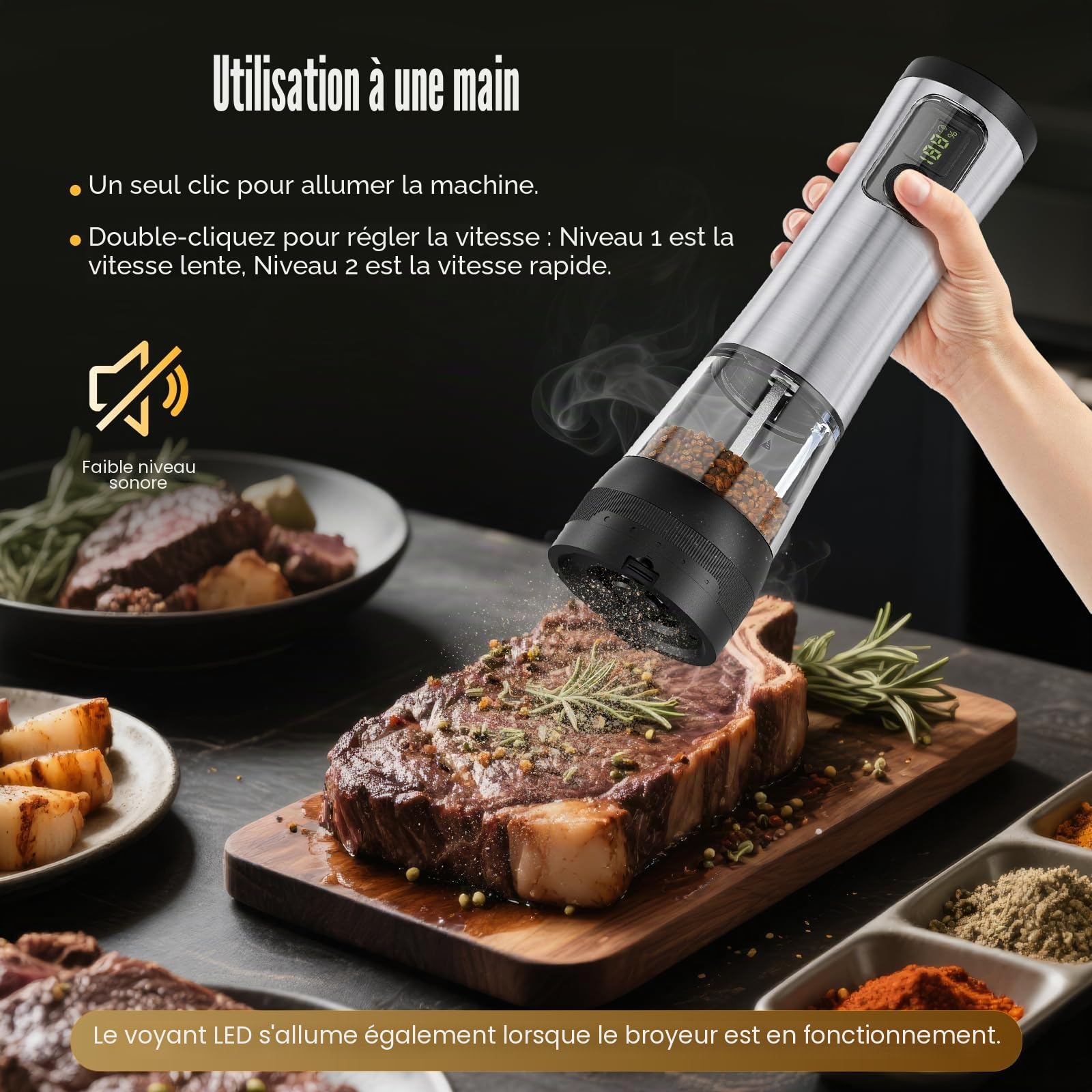 Moulin à Poivre Électrique Set,Écran de Batterie & Base Rechargeable,